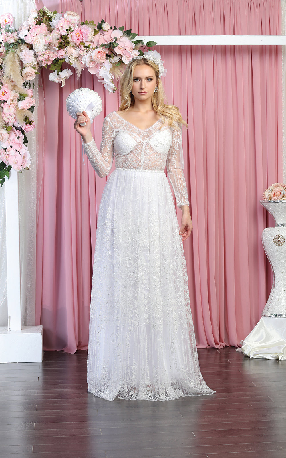 La Merchandise LA7920B Long Sleeve Sheer Lace Bridal Gown - - La Merchandise