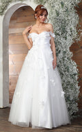 Wholesale Off Shoulder A-Line Wedding Dress with 3D Floral Appliqué & Lace-Up Back by LA8034 - IVORY - Wedding Dresses LA Merchandise