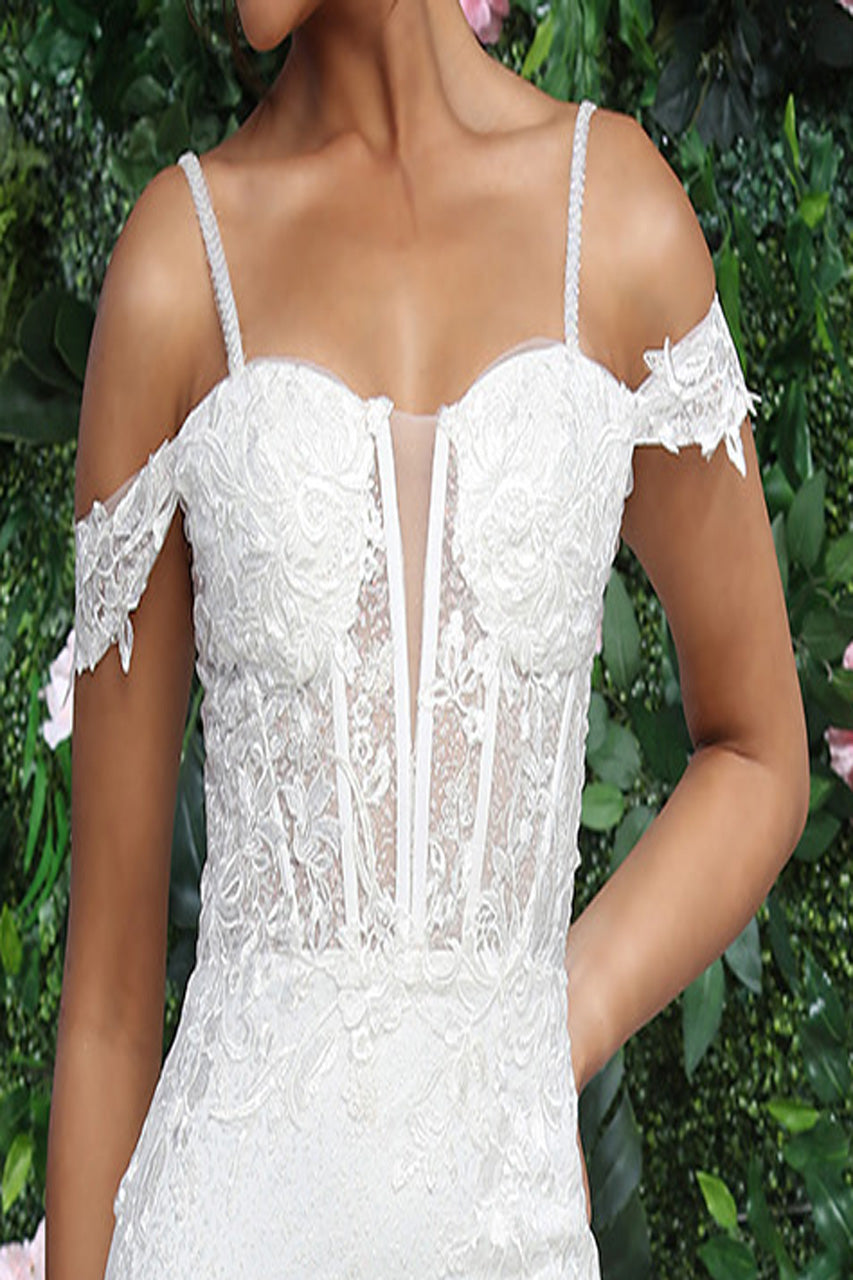 LA Merchandise LA8107B Beaded Corset Ivory Wedding Dress - - Dress LA Merchandise