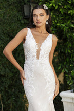 Wholesale Bridal Dress Plunging Neck Mermaid Floral Gown By LA8147 - - Dress LA Merchandise
