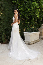 Wholesale Bridal Dress Plunging Neck Mermaid Floral Gown By LA8147 - - Dress LA Merchandise