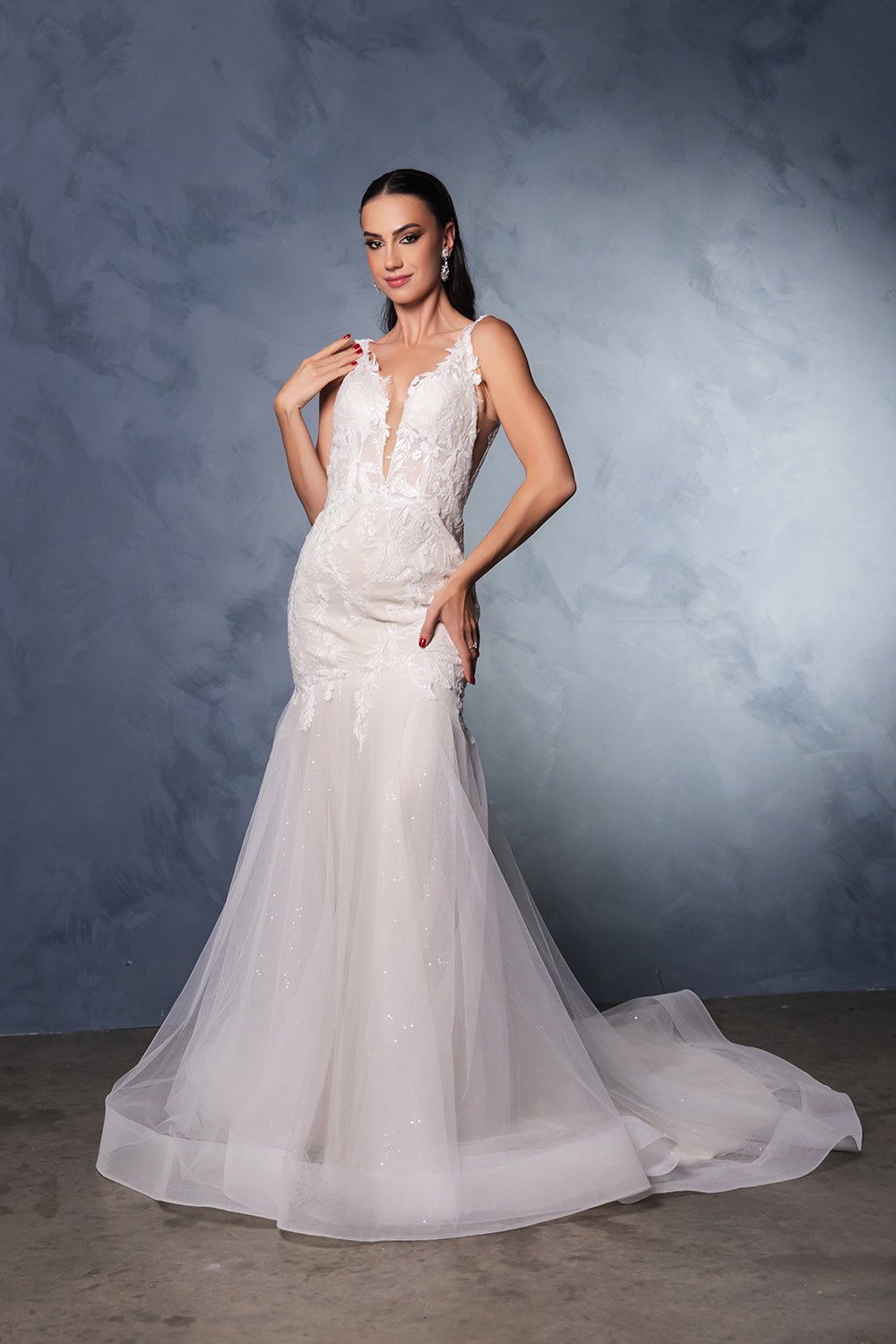 Wholesale Engagement Dress V-Neck Mermaid Sequin Bridal Gown By LA8181 - IVORY NUDE - Dress LA Merchandise