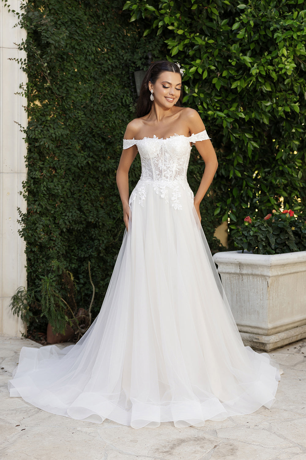 Wholesale Long Bridal Dress Off The Shoulder A-Line Gown By LA8182 - IVORY NUDE - Dress LA Merchandise