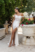 Wholesale Wedding Dress Sleeveless Ruched High Slit Gown By LA8183 - - Dress LA Merchandise
