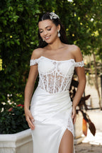 Wholesale Wedding Dress Sleeveless Ruched High Slit Gown By LA8183 - - Dress LA Merchandise