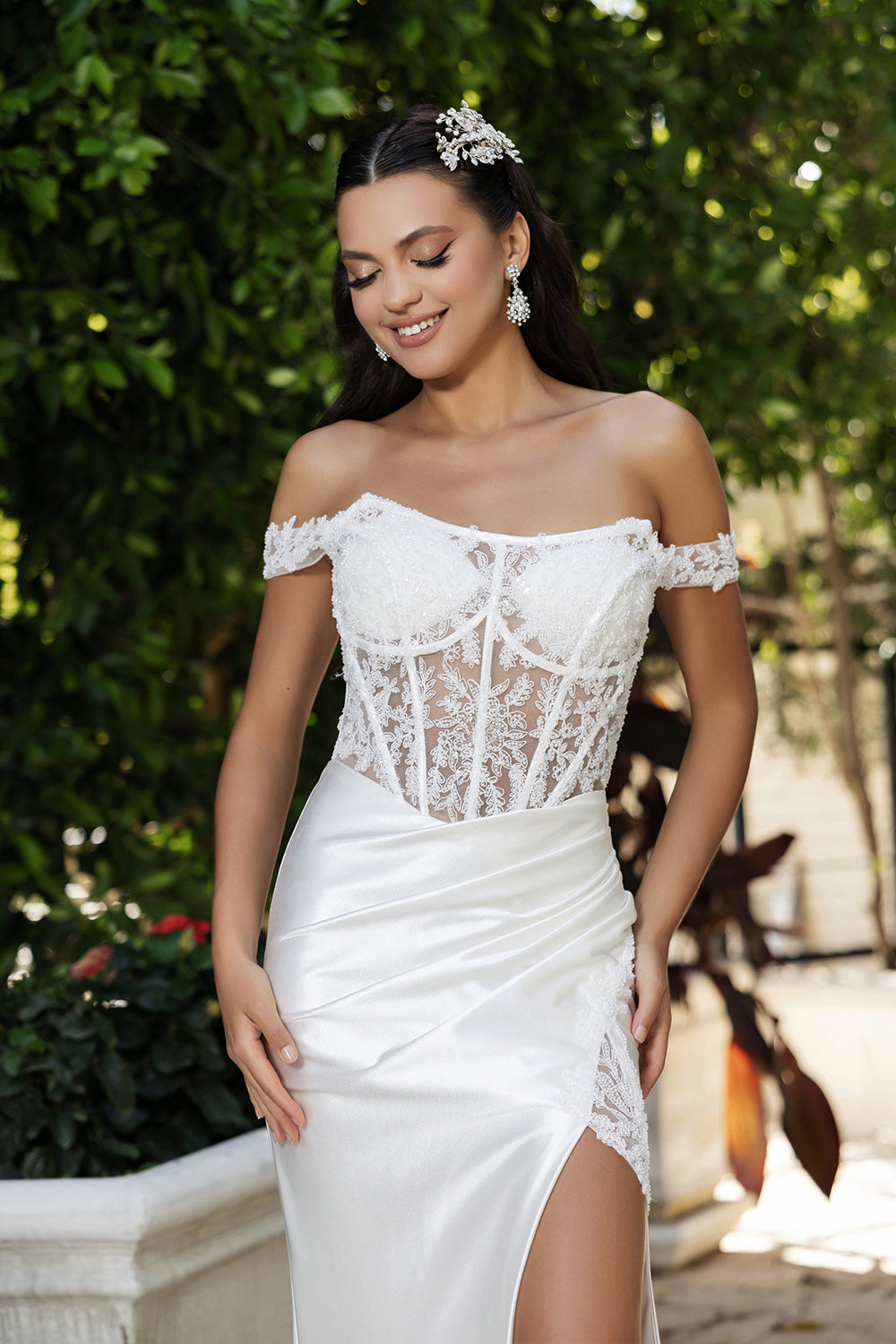 Wholesale Wedding Dress Sleeveless Ruched High Slit Gown By LA8183 - - Dress LA Merchandise