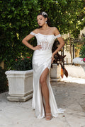Wholesale Wedding Dress Sleeveless Ruched High Slit Gown By LA8183 - IVORY - Dress LA Merchandise
