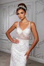 Wholesale Beaded Sheer Mesh Mermaid Bridal Evening Gown with Spaghetti Straps and Train by LA8201 - - Wedding Dress LA Merchandise