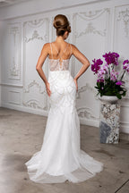 Wholesale Beaded Sheer Mesh Mermaid Bridal Evening Gown with Spaghetti Straps and Train by LA8201 - - Wedding Dress LA Merchandise