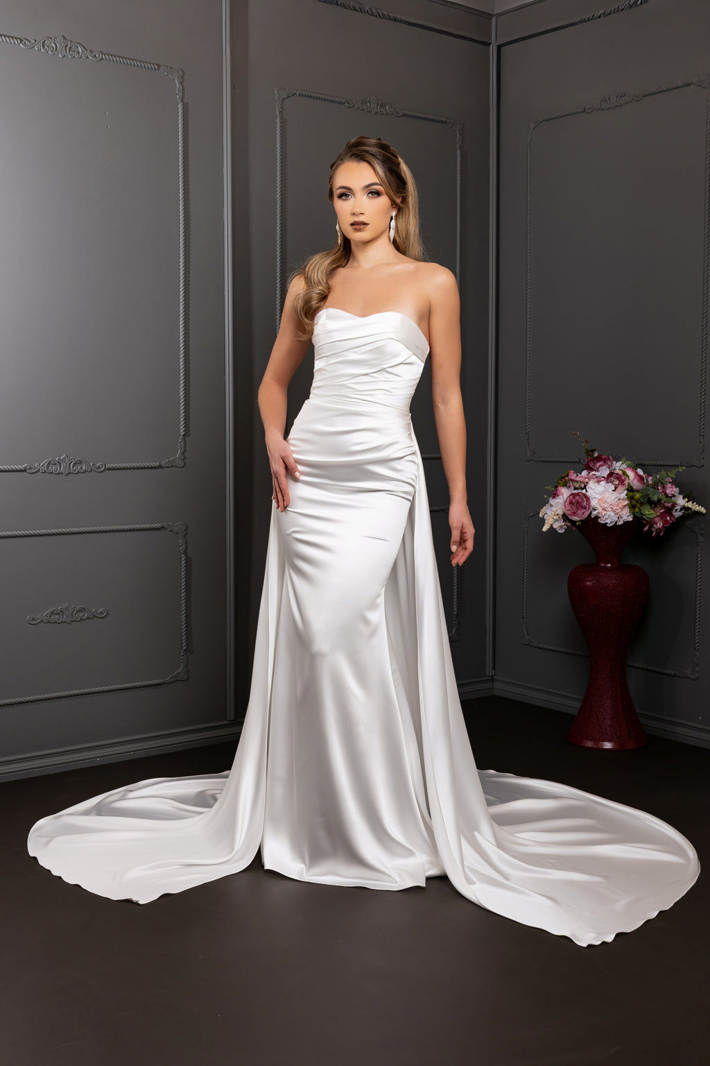 Wholesale Strapless Sweetheart Satin Mermaid Wedding Bridal Gown with Sweep Train by LA8238 - IVORY - Wedding Dress LA Merchandise