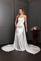 Wholesale Strapless Sweetheart Satin Mermaid Wedding Bridal Gown with Sweep Train by LA8238 - IVORY - Wedding Dress LA Merchandise