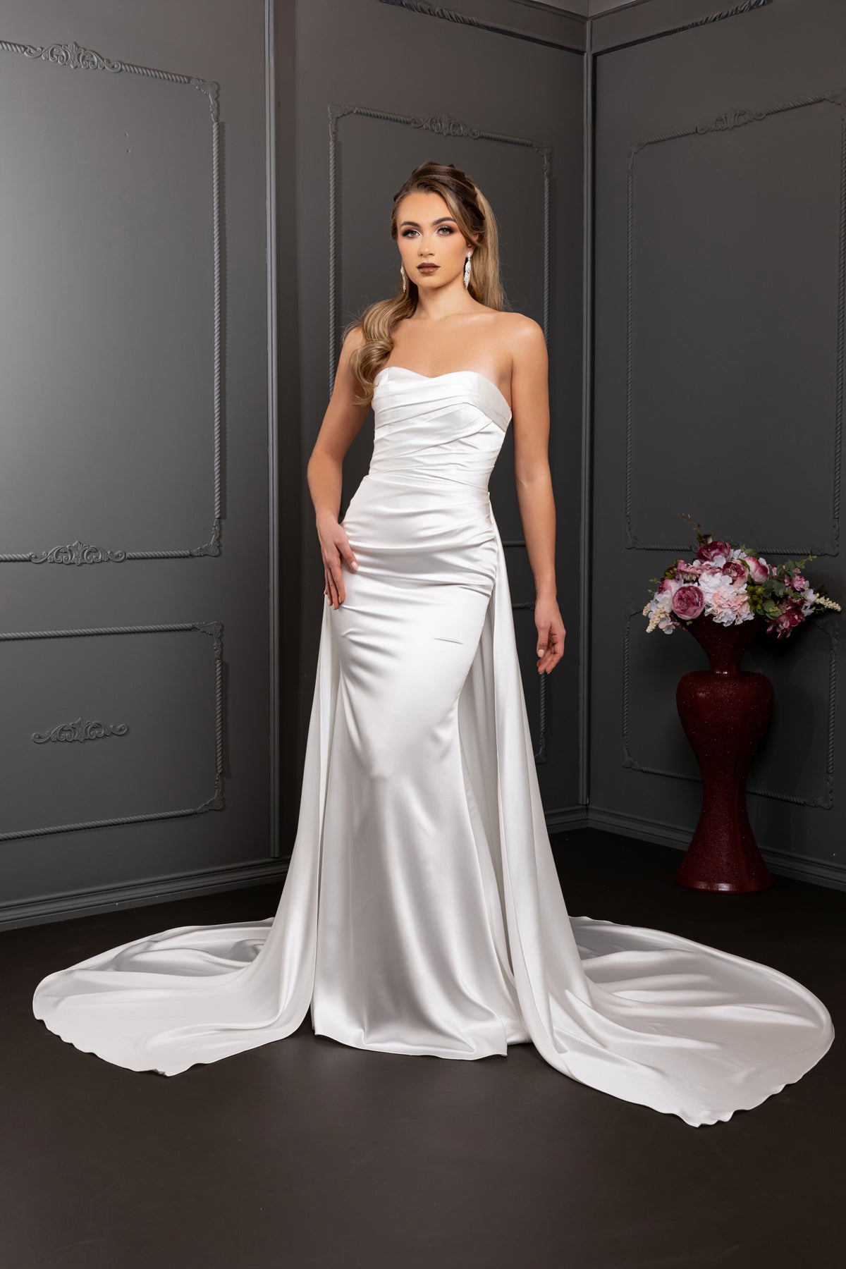 Wholesale Strapless Sweetheart Satin Mermaid Wedding Bridal Gown with Sweep Train by LA8238 - IVORY - Wedding Dress LA Merchandise