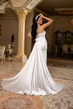 Wholesale Strapless Satin Sheath Wedding Dress with Lace Appliqué High Slit & Train by LA8239 - - Wedding Dress LA Merchandise