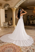 Wholesale Sweetheart Lace Illusion Corset A-Line Chiffon Wedding Bridal Gown with Train by LA8248 - - Wedding Dress LA Merchandise