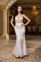 Wholesale Deep V Sweetheart Pearl Beaded Sheath Wedding Bridal Gown with Tulle Cape by LA8251 - - Wedding Dress LA Merchandise