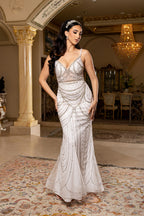 Wholesale Deep V Sweetheart Pearl Beaded Sheath Wedding Bridal Gown with Tulle Cape by LA8251 - - Wedding Dress LA Merchandise