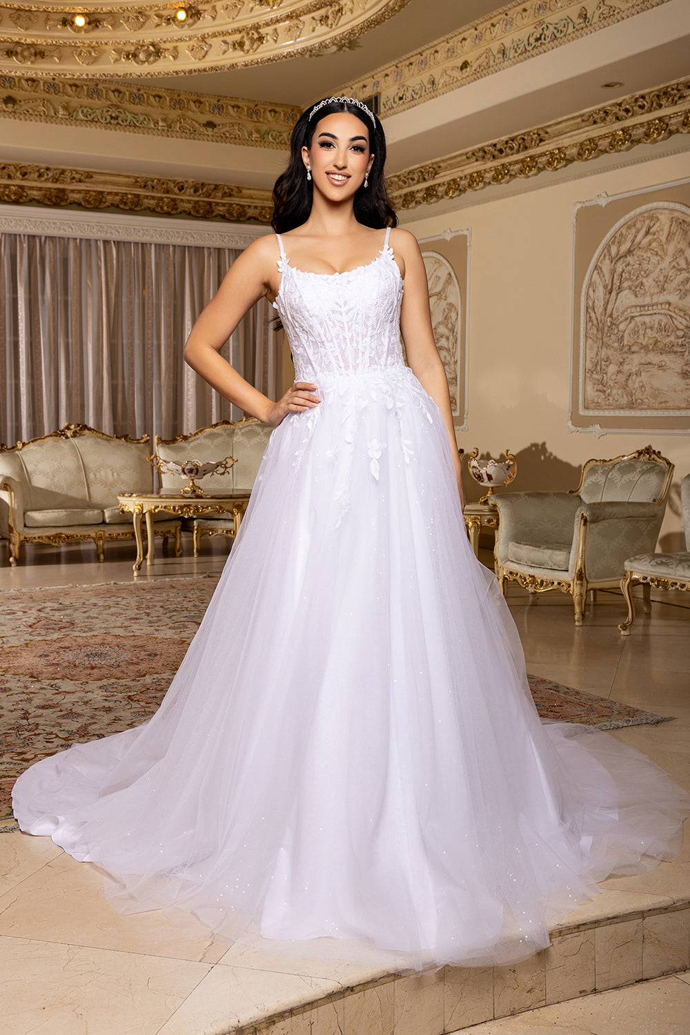 Wholesale Spaghetti Strap Scoop Neck Lace Appliqué Corset A-Line Wedding Bridal Gown by LA8273 - IVORY - Wedding Dress LA Merchandise