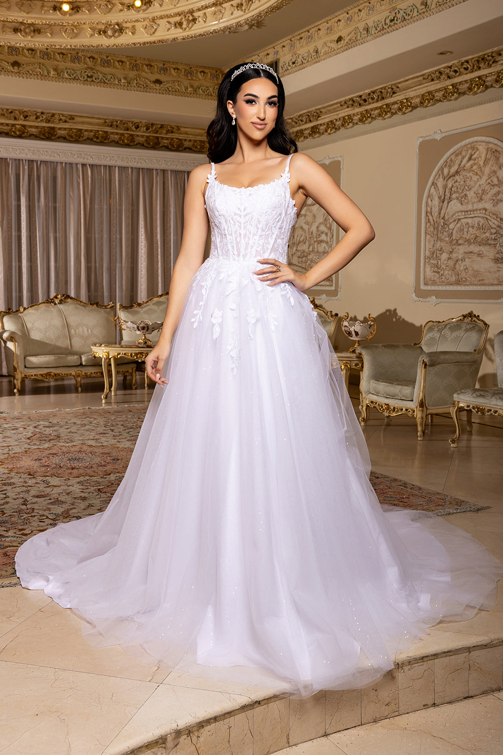 Wholesale Spaghetti Strap Scoop Neck Lace Appliqué Corset A-Line Wedding Bridal Gown by LA8273 - - Wedding Dress LA Merchandise