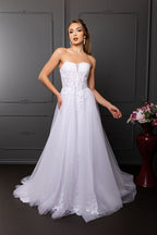Wholesale Strapless Sweetheart 3D Floral Lace Appliqué Illusion A-Line Wedding Gown by LA8274 - - Wedding Dress LA Merchandise