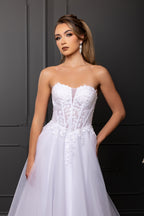 Wholesale Strapless Sweetheart 3D Floral Lace Appliqué Illusion A-Line Wedding Gown by LA8274 - - Wedding Dress LA Merchandise