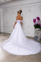 Wholesale Off-Shoulder Sweetheart Floral Lace Appliqué Illusion Corset A-Line Wedding Gown by LA8275 - - Wedding Dress LA Merchandise