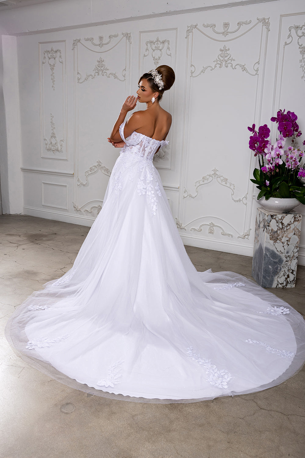 Wholesale Off-Shoulder Sweetheart Floral Lace Appliqué Illusion Corset A-Line Wedding Gown by LA8275 - - Wedding Dress LA Merchandise