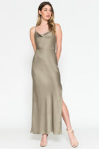 La Merchandise LAA6115 Ankle Length Satin Wholesale Bridesmaids Gowns - Olive Green - LAA