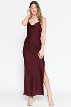 La Merchandise LAA6115 Ankle Length Satin Wholesale Bridesmaids Gowns - Wine - LAA