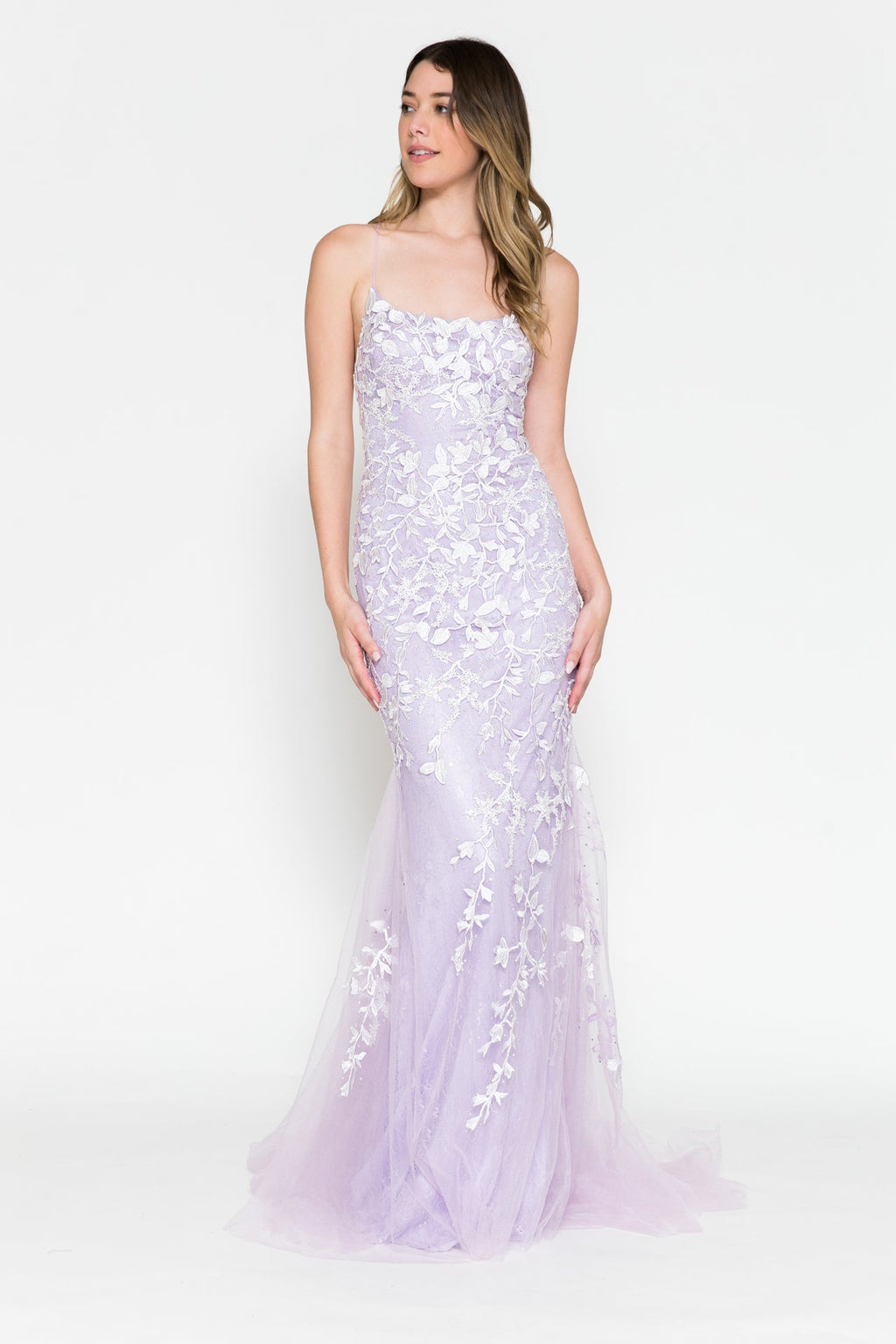 LA Merchandise LAA799 Wholesale Open Back Embroidered Prom Dress - Lilac - LA Merchandise
