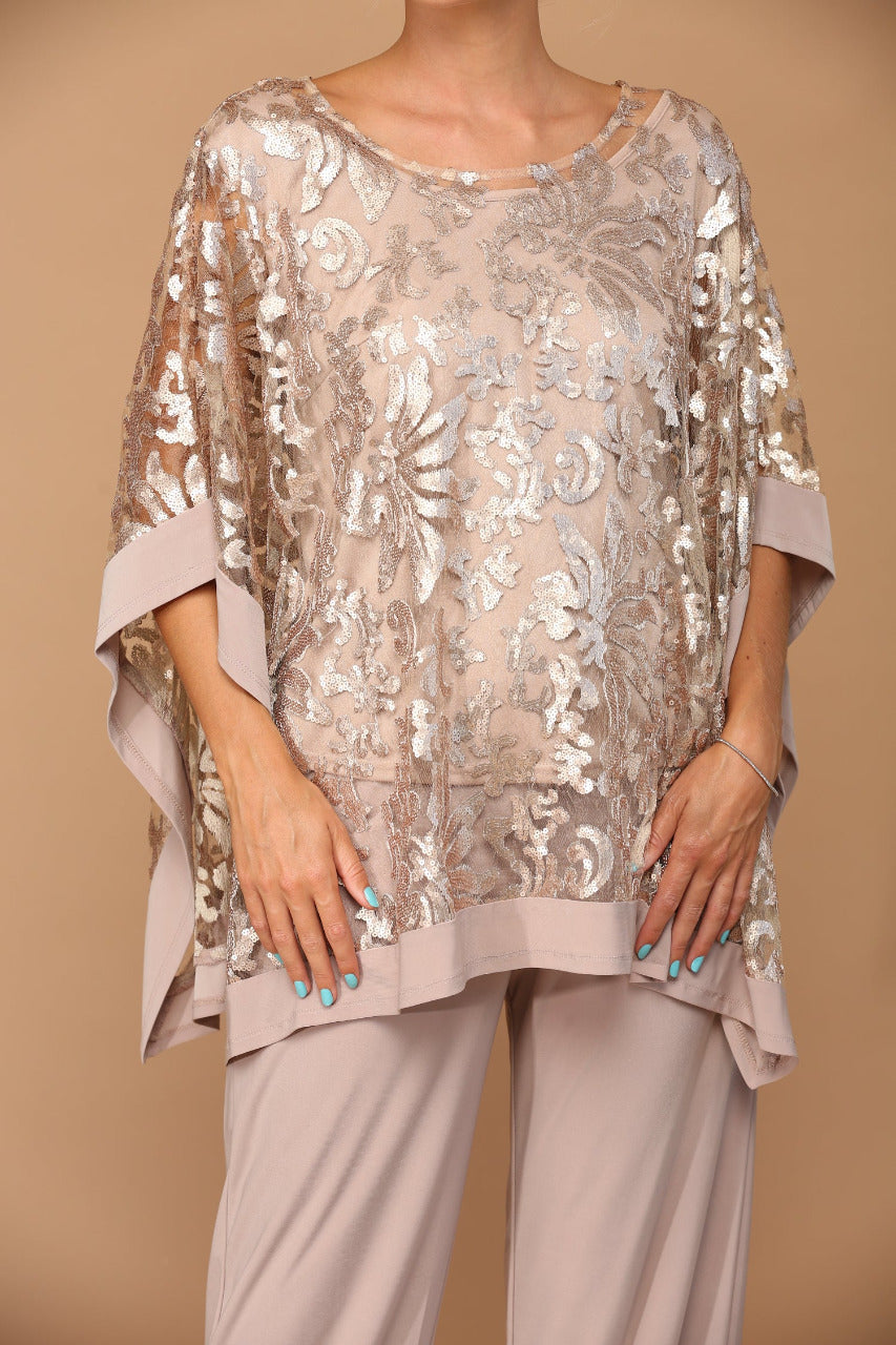LA Merchandise LAV3443 Formal Pant Set W/ Sequin Cape Overlay - - Dress LA Merchandise