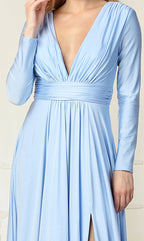 La Merchandise LA1835 V-Neck Long Sleeve Stretchy Bridesmaids Gown - - LA Merchandise