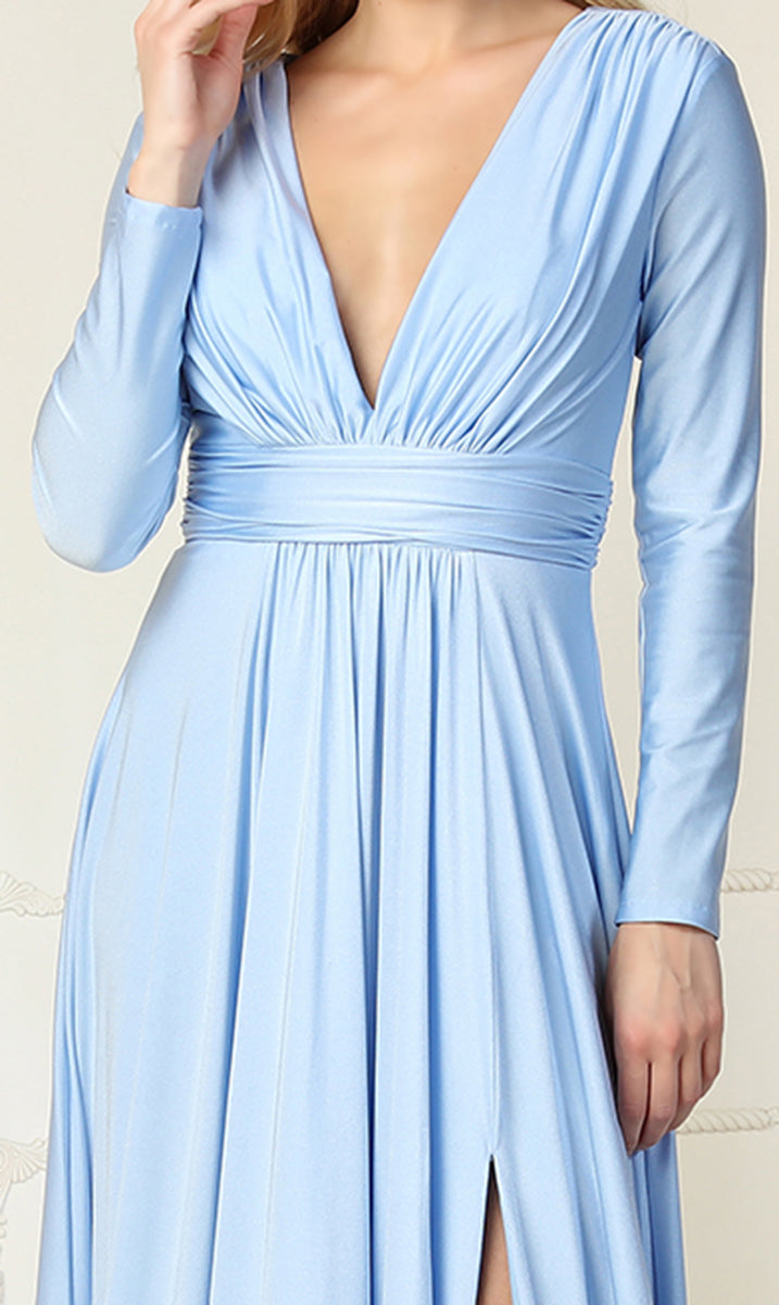 La Merchandise LA1835 V-Neck Long Sleeve Stretchy Bridesmaids Gown - - LA Merchandise