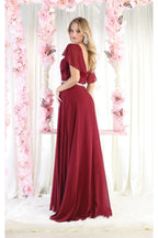 LA Merchandise LA1972 V-Neck Bell Sleeve Chiffon A-Line Formal Dress - - Dress LA Merchandise