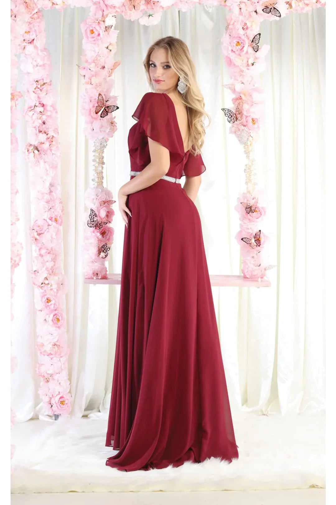 LA Merchandise LA1972 V-Neck Bell Sleeve Chiffon A-Line Formal Dress - - Dress LA Merchandise