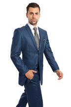 Mens Two Piece Ultra Slim Fit Sharkskin Suit - LA181SSA - BLUE - Mens Suits LA Suits