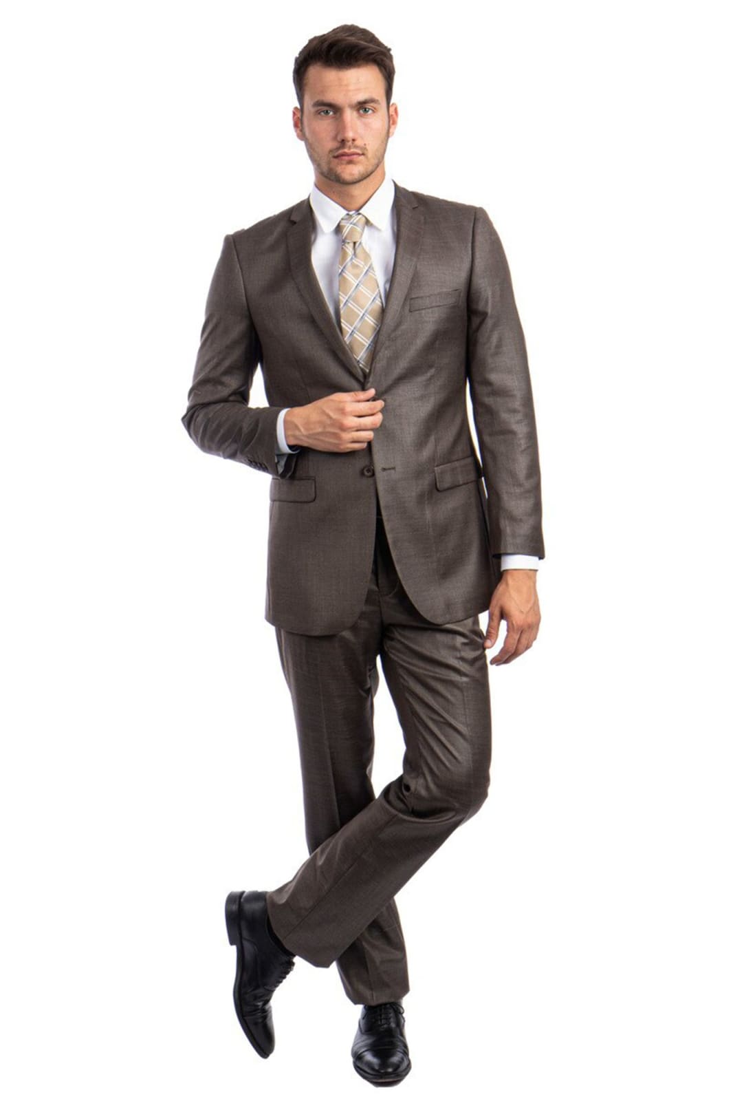 Mens Two Piece Ultra Slim Fit Sharkskin Suit - LA181SSA - COCOA - Mens Suits LA Suits