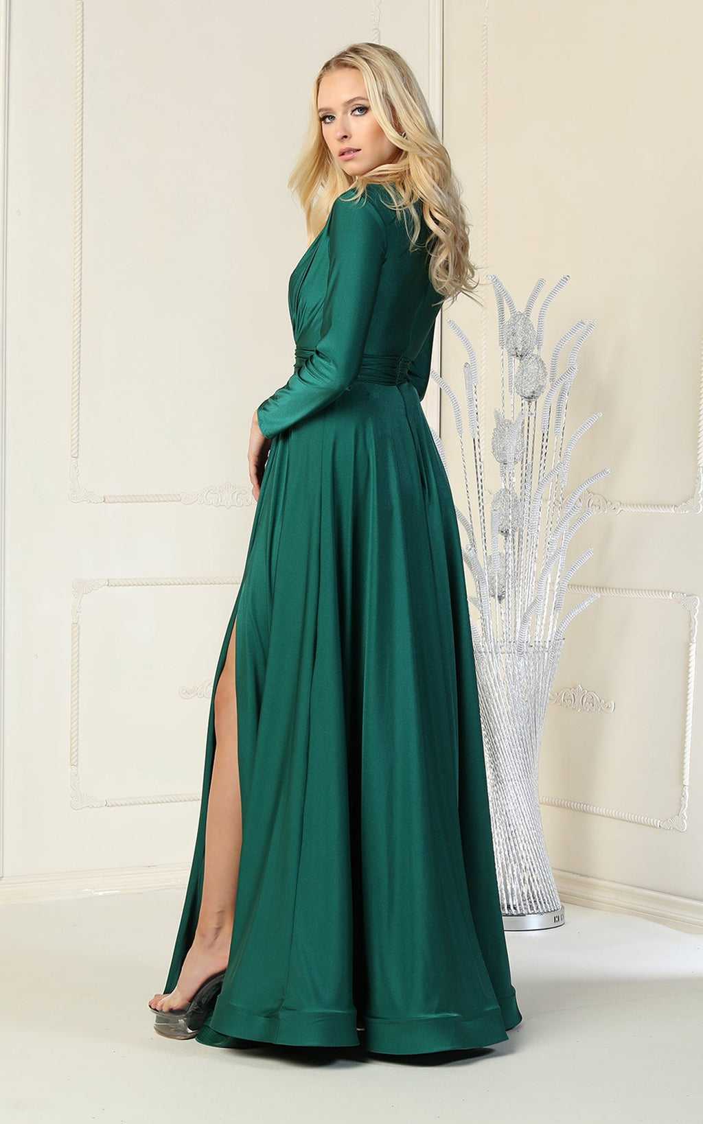 La Merchandise LA1835 V-Neck Long Sleeve Stretchy Bridesmaids Gown - - LA Merchandise