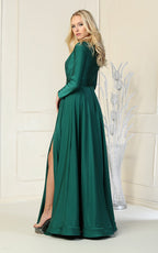 La Merchandise LA1835 V-Neck Long Sleeve Stretchy Bridesmaids Gown - - LA Merchandise