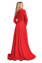 La Merchandise LA1835 V-Neck Long Sleeve Stretchy Bridesmaids Gown - - LA Merchandise