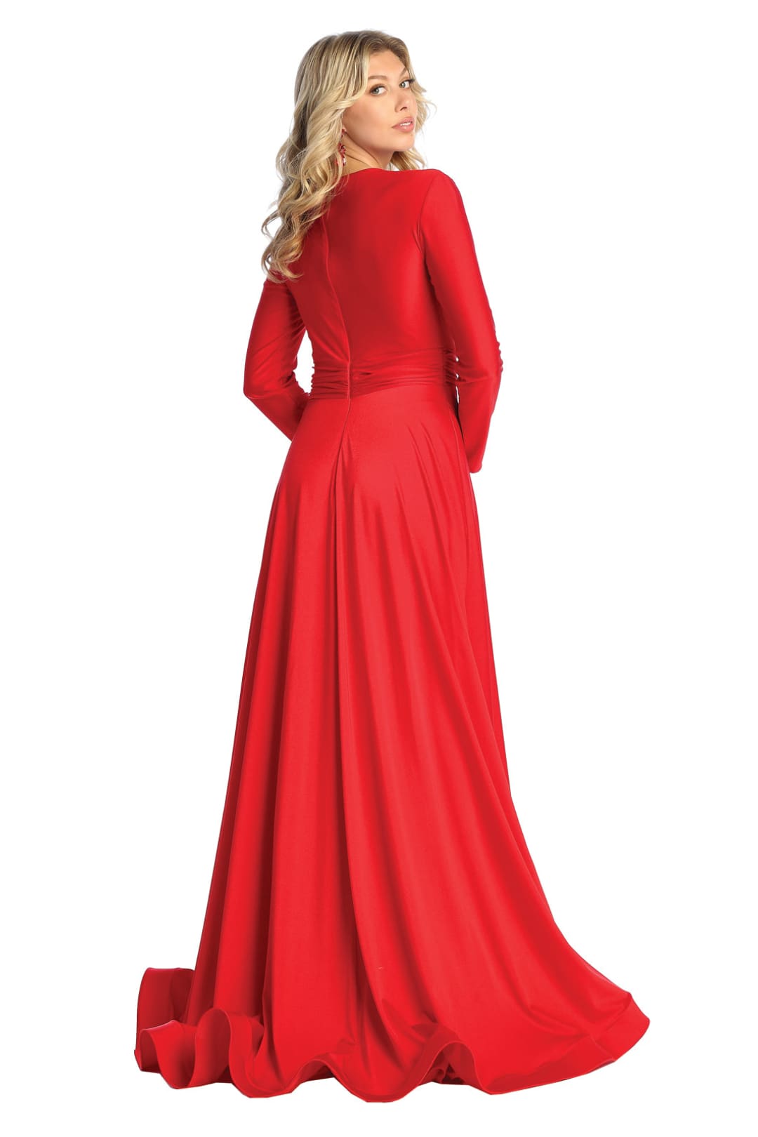 La Merchandise LA1835 V-Neck Long Sleeve Stretchy Bridesmaids Gown - - LA Merchandise
