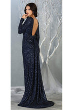 La Merchandise LA7795 Long Sleeve Sequin Formal Dress - - LA Merchandise