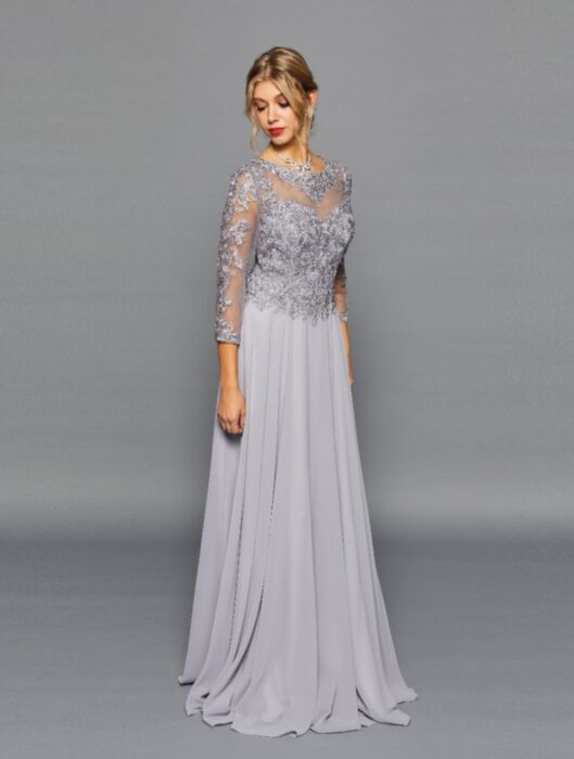 Long Sleeve Mother Of The Bride Dress - LADK302 - SILVER GREY - LAD