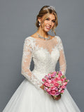 Long Sleeve A-Line Wedding Dress - LADK454 - White - Dresses LA Merchandise