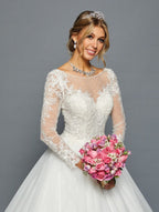 Long Sleeve A-Line Wedding Dress - LADK454 - White - Dresses LA Merchandise