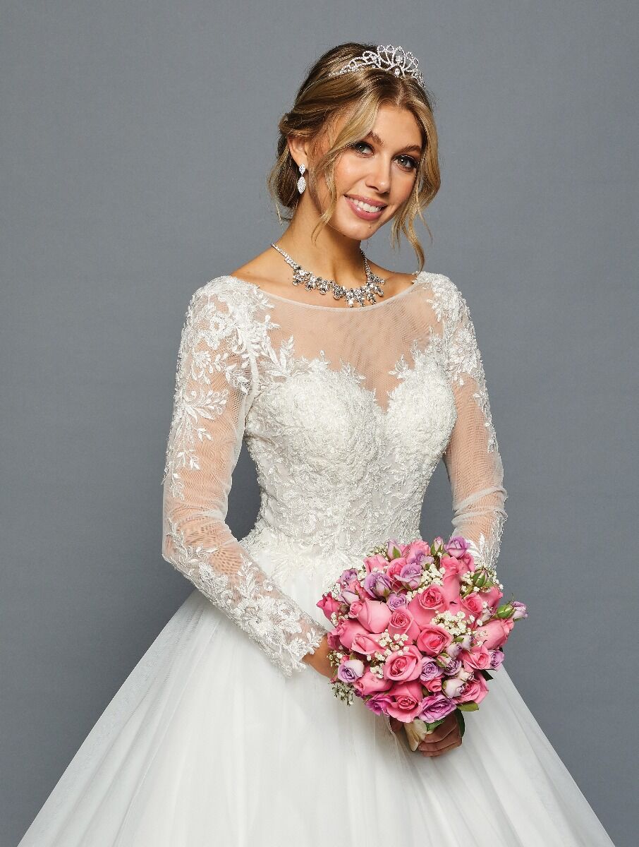 Long Sleeve A-Line Wedding Dress - LADK454 - White - Dresses LA Merchandise
