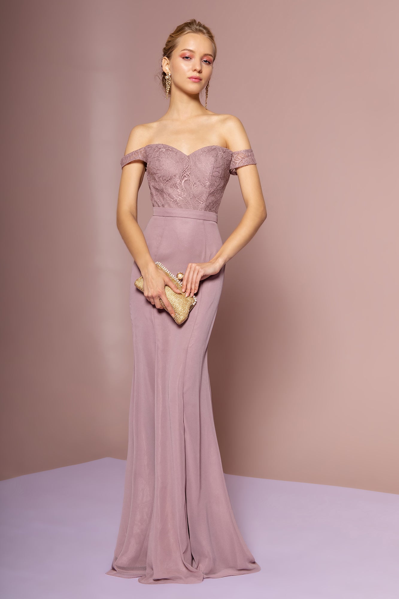 La Merchandise LAS2697 Off the Shoulder Mermaid Chiffon Formal Dress - MAUVE - LA Merchandise