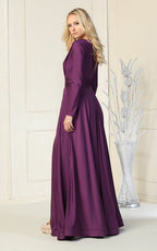 La Merchandise LA1835 V-Neck Long Sleeve Stretchy Bridesmaids Gown - - LA Merchandise