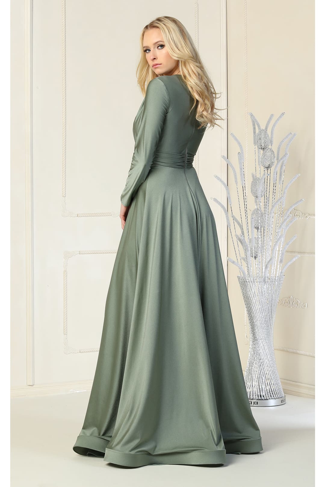 Long Sleeve Stretchy Gown - LA1835 - - LA Merchandise
