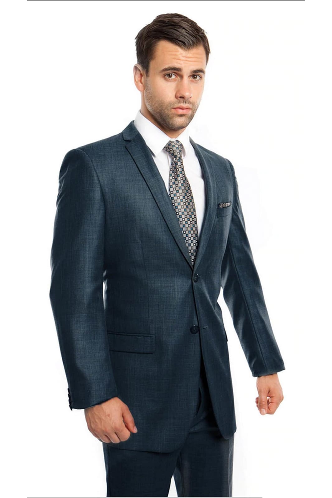 Mens Two Piece Ultra Slim Fit Sharkskin Suit - LA181SSA - MID NAVY - Mens Suits LA Suits