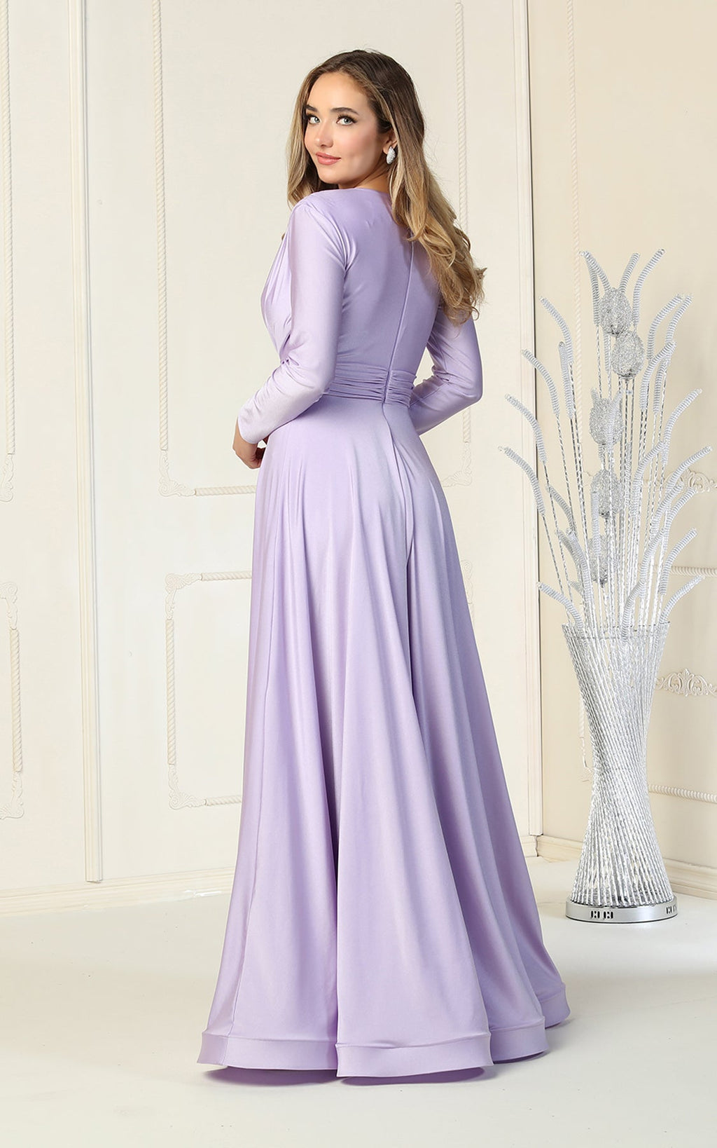 La Merchandise LA1835 V-Neck Long Sleeve Stretchy Bridesmaids Gown - - LA Merchandise